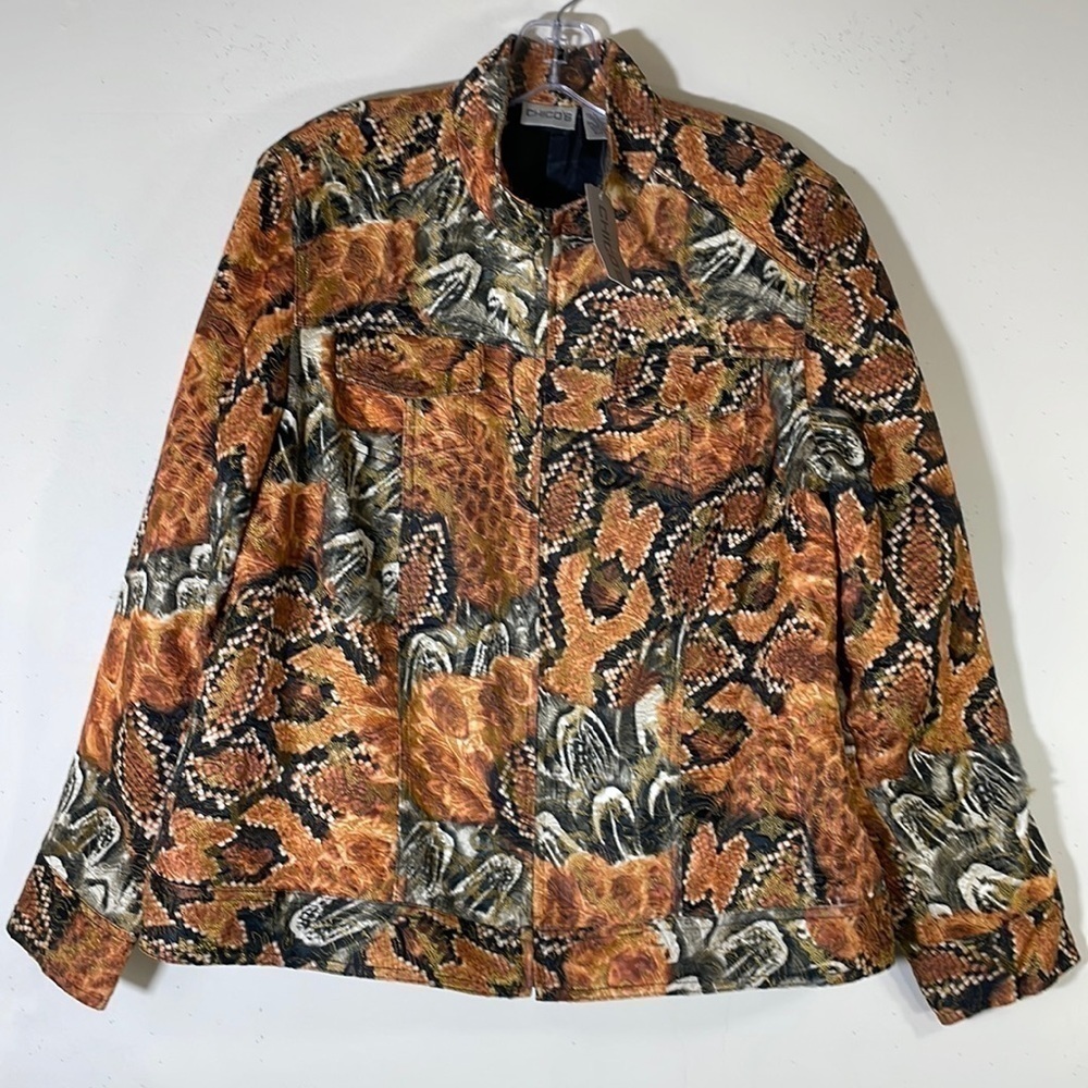 NWT. Chico’s 12 Modern Fusion Sylvie Jacket in Orange Black.